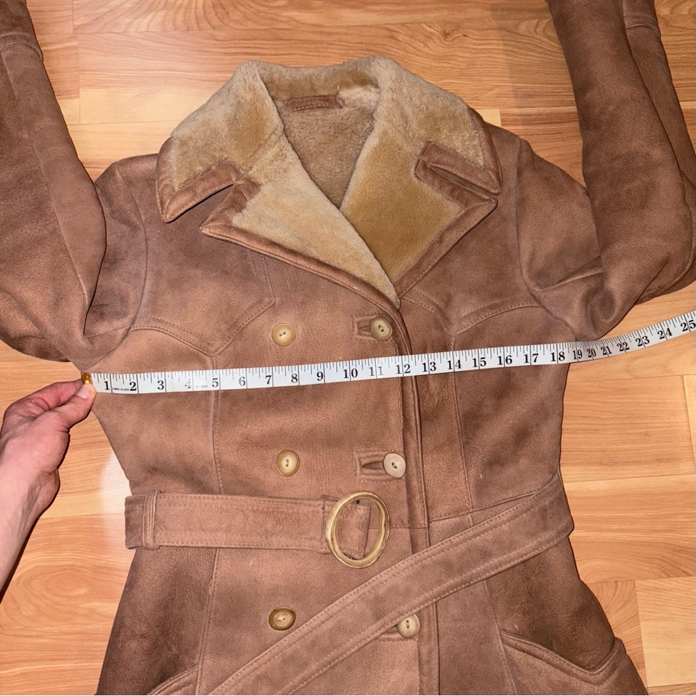Vintage 70s Abercrombie & Fitch Tan Penny Lane Lamb Shearling Trench Coat Sz S/M - Picture 9 of 16
